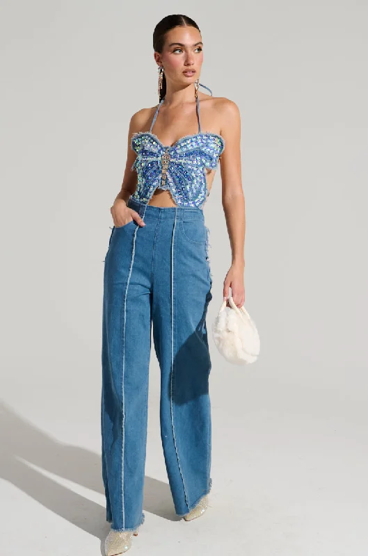 SPREAD YOUR WINGS DENIM BUTTERFLY JUMPSUIT