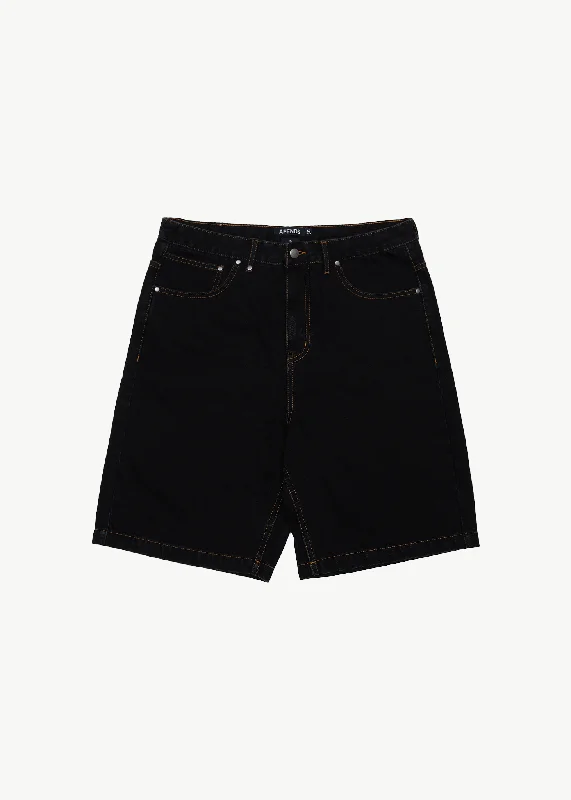 AFENDS Mens Lil C - Denim Baggy Fit Short 22 Inch - Washed Black