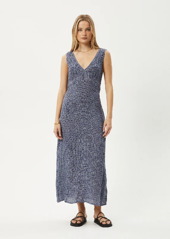 AFENDS Womens Shipwreck - Seersucker Check Maxi Dress - Marlin