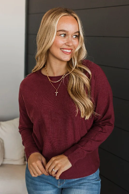 Caught Your Interest Dolman Sweater- Wine