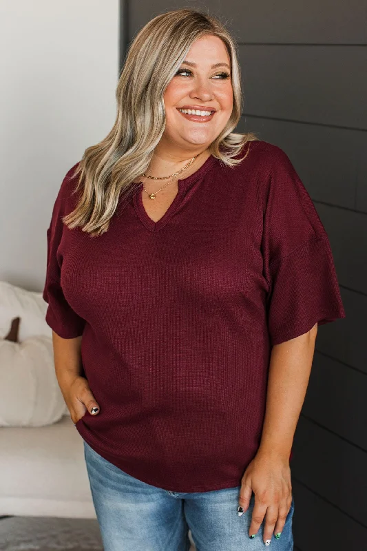 Daily Necessity Short Sleeve Top- Burgundy