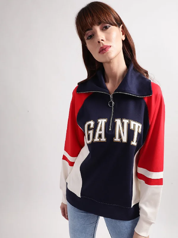 Gant Women Blue Printed Cotton Sweatshirt