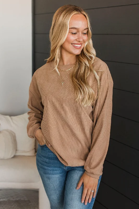 Jess Lea Corded Velvet Pullover Top- Tan