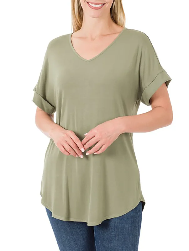 Must Have V-Neck Cuffed Sleeve Tee