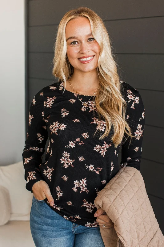 Try To Keep Up Floral Top- Black