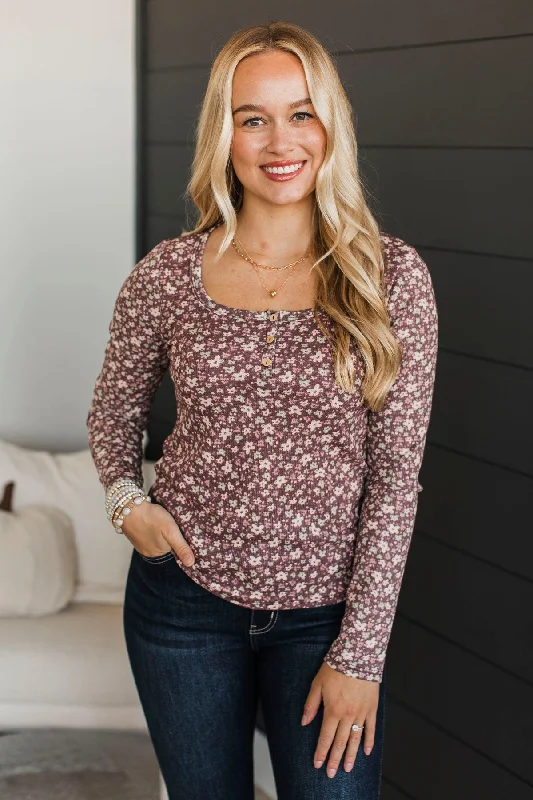 Your Forever Floral Henley Top- Brown