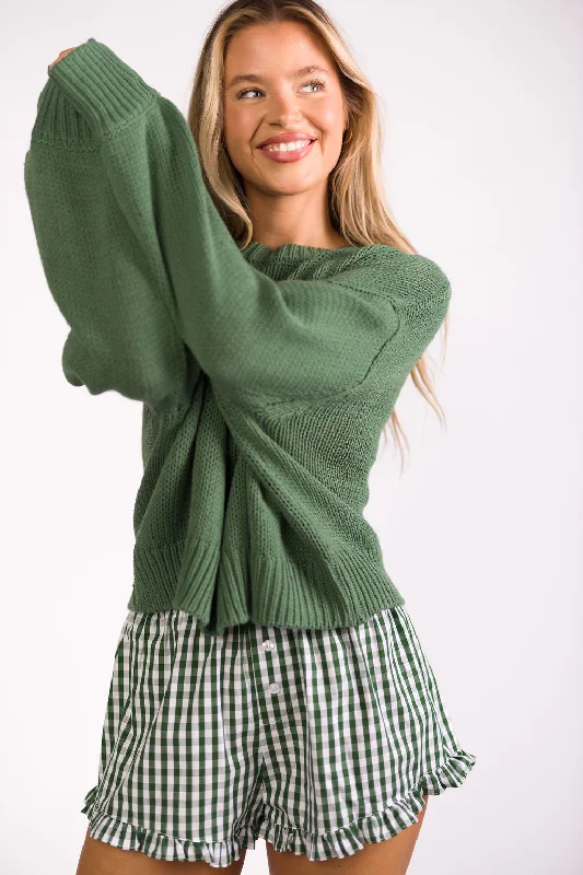 Georgia Gingham Ruffle Hem Shorts in Green (Final Few!)