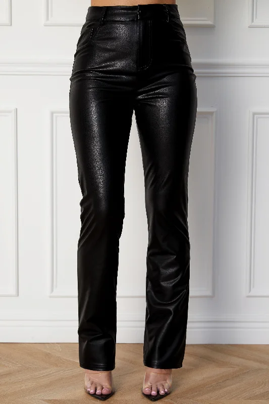 Iva Black Vegan Leather Straight Leg Pants