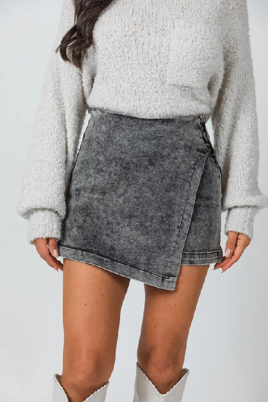 My Favorite Black Acid Wash Denim Skort