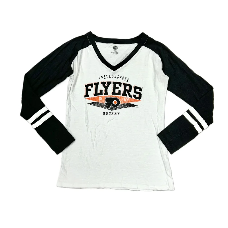 Athletic Top Long Sleeve Collar By Nhl In Black & White, Size: M