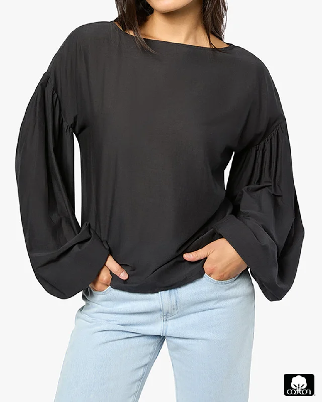 Billow Sleeve Boat Neck Top