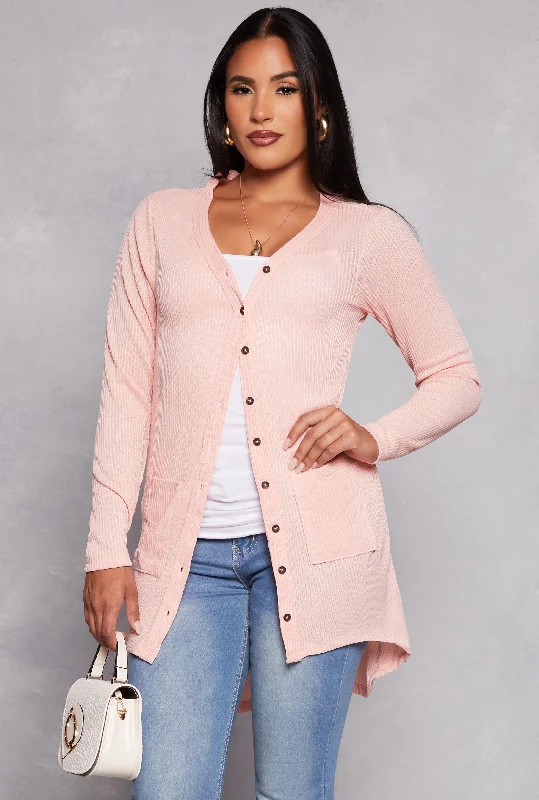 Ribbed Button Front High Low Sweater