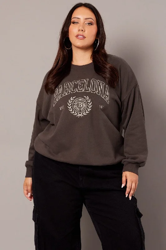 Grey Oversized Sweater Long Sleeve Crew Neck