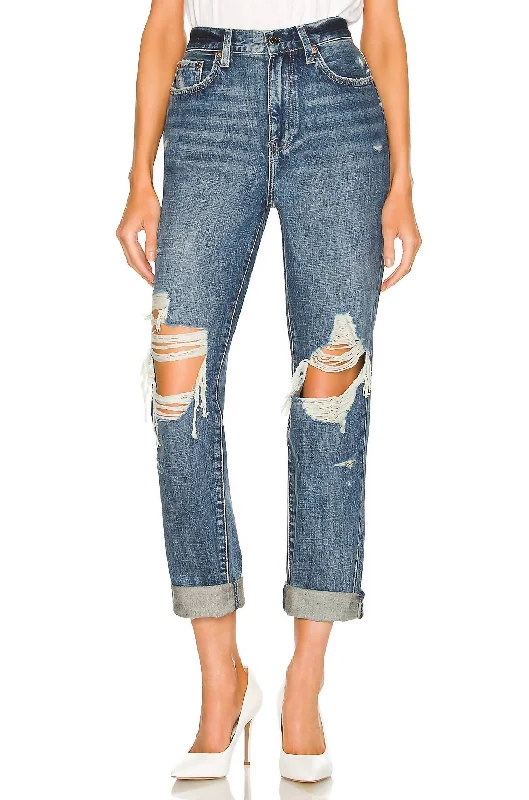 Presley High Rise Relaxed Roller Jean In Eternal Destructed