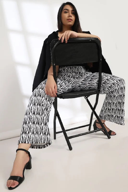 Monochrome Tiger Tummy Shaper Printed Flare Pants