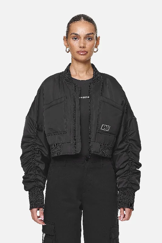 Laura Cropped Ruffed Oversized Jacket Black