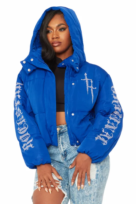 Kalisha Royal Blue Rhinestone Puffer Jacket