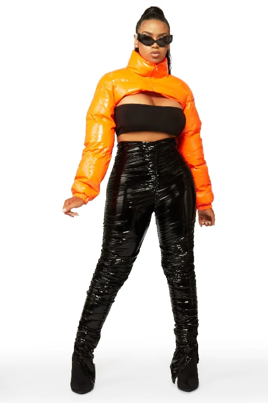 Cyprus Orange Latex Puffer Jacket