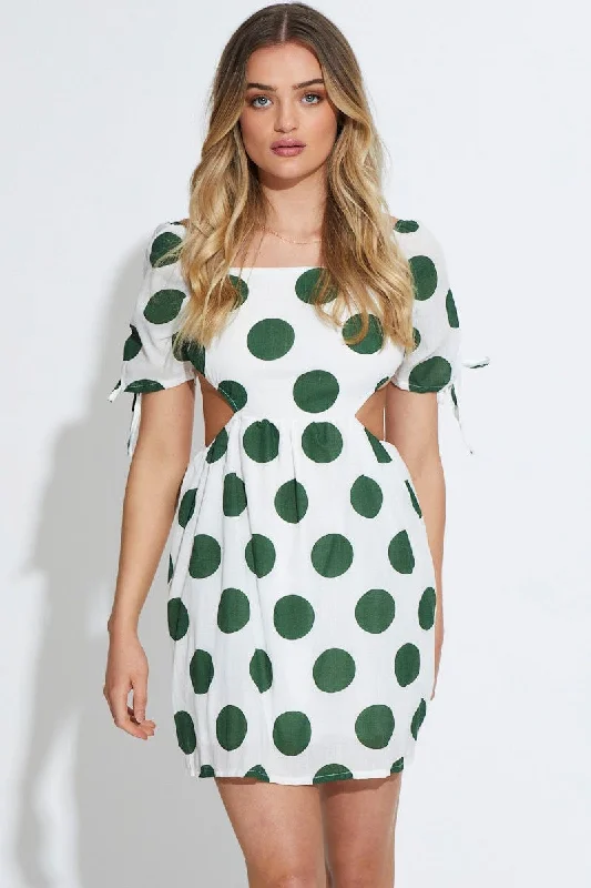 Polka Dot Mini Dress Short Sleeve