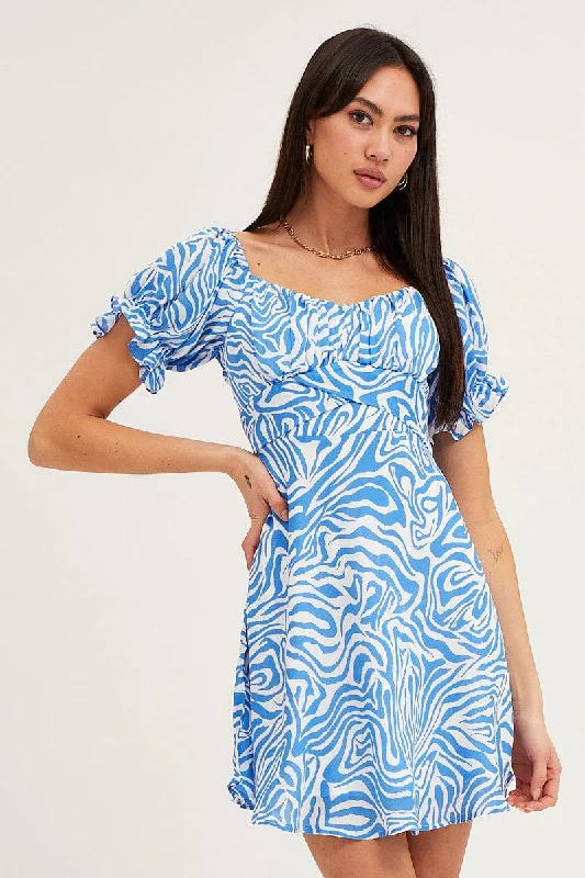 Print Midi Dress Short Sleeve Evening