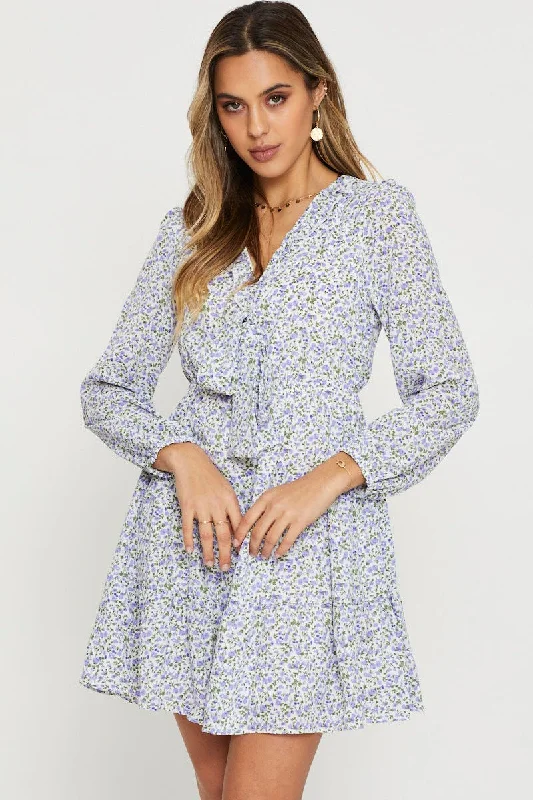 Print Mini Dress Long Sleeve