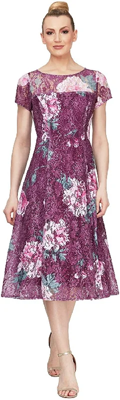 SL Fashions 9119375 Floral Midi Formal Dress