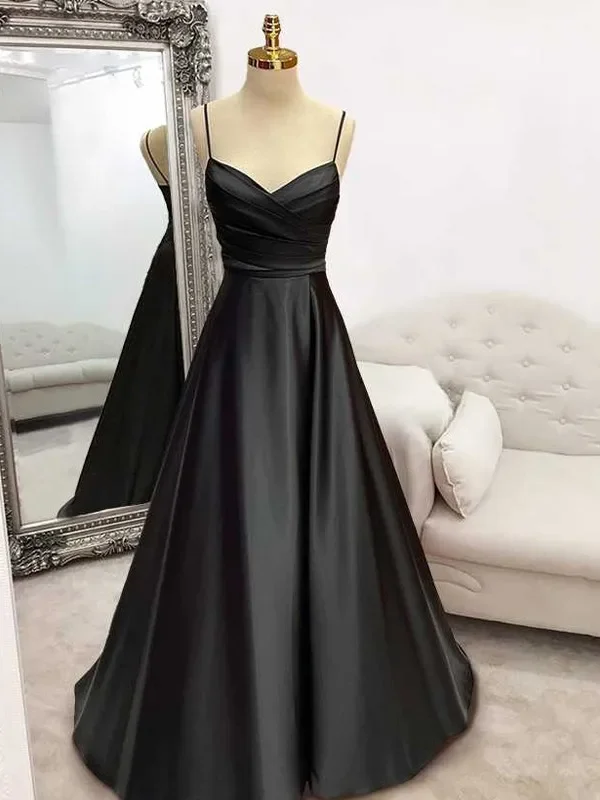 Custom Black A Line Formal Dresses V Neck Pleat Party Dress For Wedding Spaghetti Strap Special Occasion Dresses robe soirée