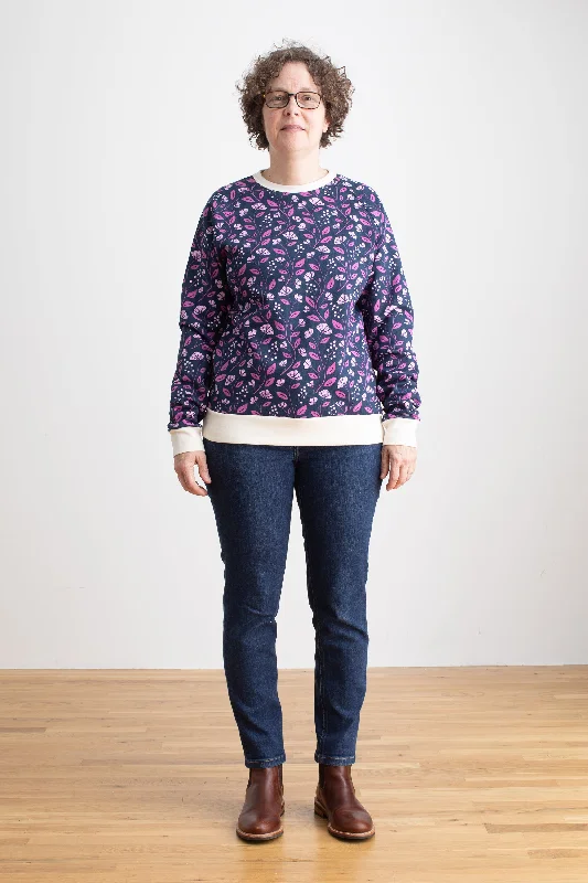 Adult Sweatshirt - Flower Vines Night Sky & Orchid