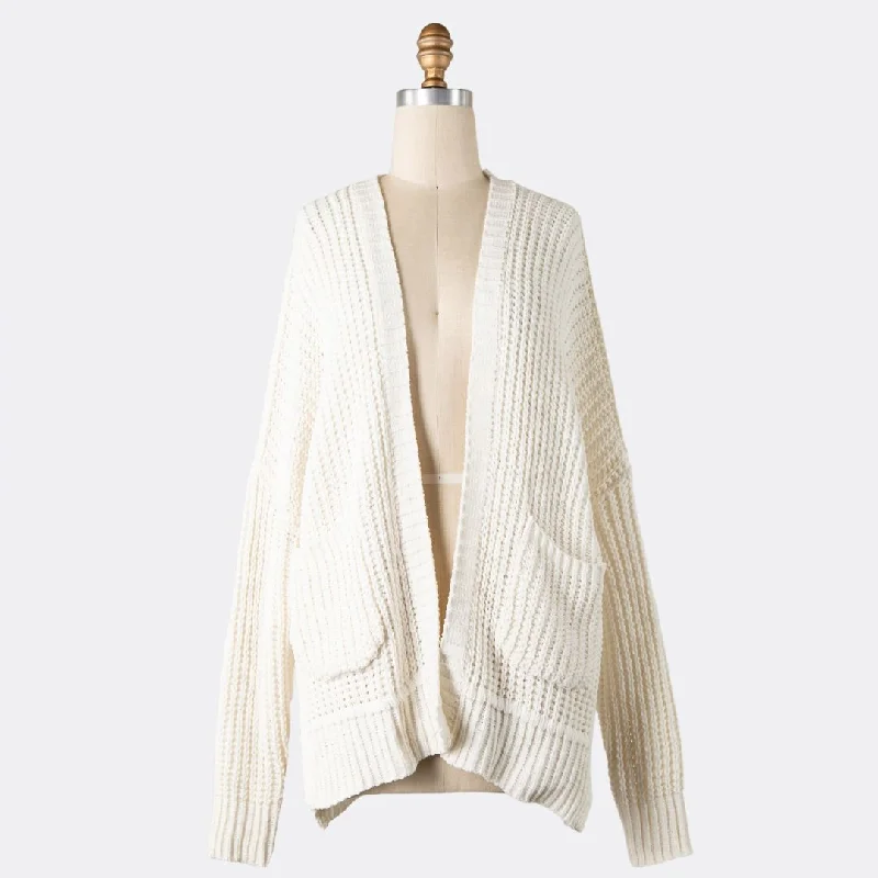 Chenille Cable Knit Cardigan (Ivory)