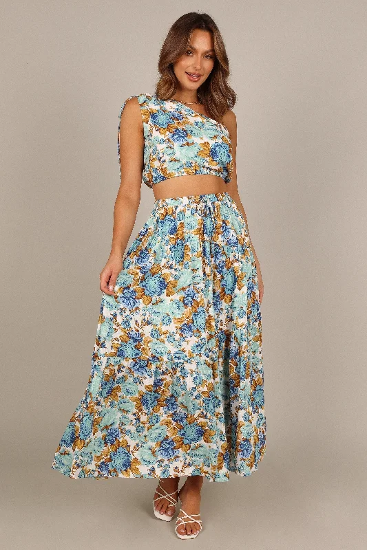 Jules High Waisted Maxi Skirt - Blue Floral