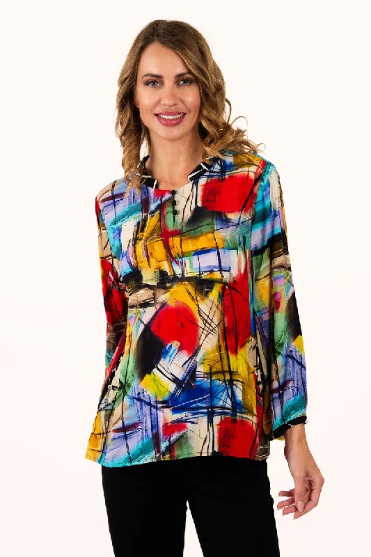 Lemon Grass Mixed Print Pullover Blouse