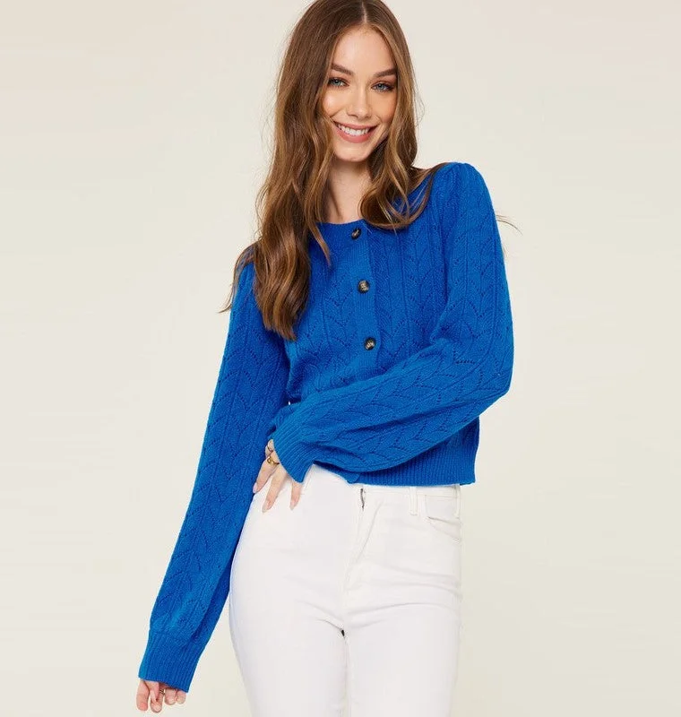 Pointelle Knit Cardigan (Brilliant Blue)