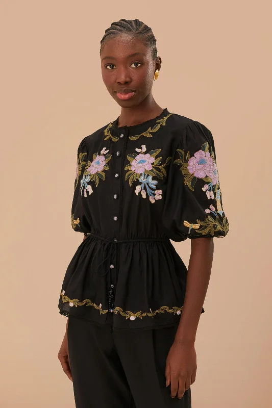 Winter Garden Embroidered Short Sleeve Blouse