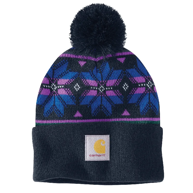 Woman`s Knit Pom Jacquard Beanie